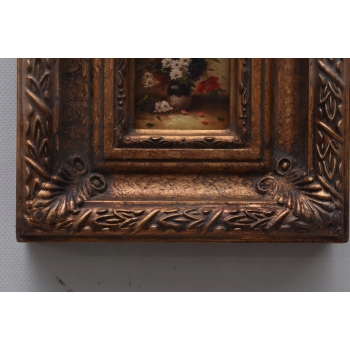 Kwiaty w Wazonie - Martwa Natura - Obraz Olejny - Złota Rama