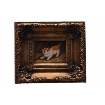 Kot Kotek Miniatura - Obraz Olejny - Złota Rama
