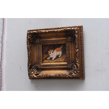 Kot Kotek Miniatura - Obraz Olejny - Złota Rama