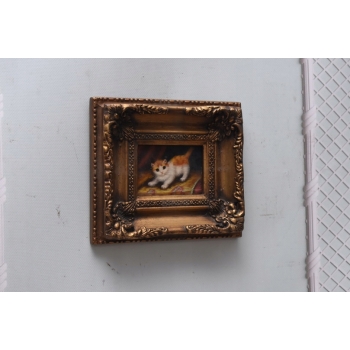 Kot Kotek Miniatura - Obraz Olejny - Złota Rama