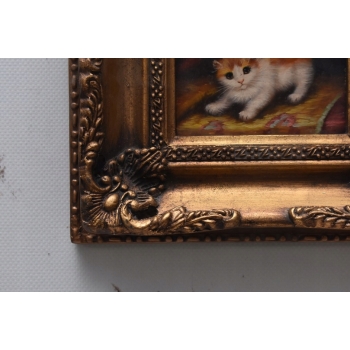 Kot Kotek Miniatura - Obraz Olejny - Złota Rama
