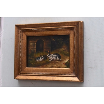 Kot Kotek Miniatura - Obraz Olejny - Złota Rama