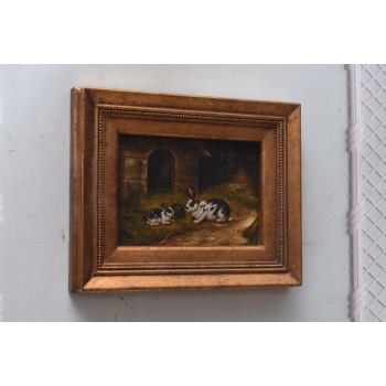 Kot Kotek Miniatura - Obraz Olejny - Złota Rama