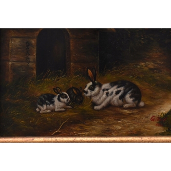 Kot Kotek Miniatura - Obraz Olejny - Złota Rama