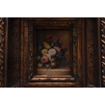 Kwiaty w Wazonie - Martwa Natura - Obraz Olejny - Złota Rama