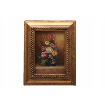 Kwiaty w Wazonie - Martwa Natura - Obraz Olejny - Złota Rama