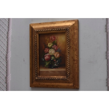 Kwiaty w Wazonie - Martwa Natura - Obraz Olejny - Złota Rama