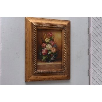 Kwiaty w Wazonie - Martwa Natura - Obraz Olejny - Złota Rama