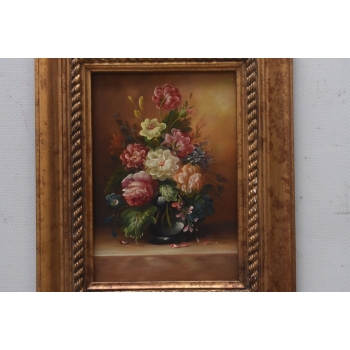 Kwiaty w Wazonie - Martwa Natura - Obraz Olejny - Złota Rama