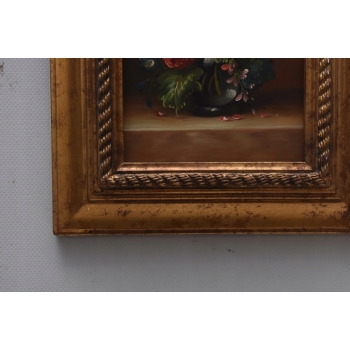 Kwiaty w Wazonie - Martwa Natura - Obraz Olejny - Złota Rama