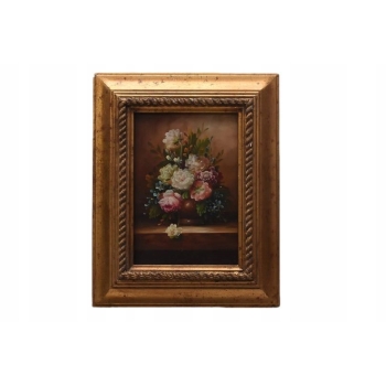 Kwiaty w Wazonie - Martwa Natura - Obraz Olejny - Złota Rama