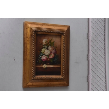 Kwiaty w Wazonie - Martwa Natura - Obraz Olejny - Złota Rama