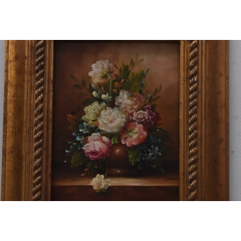 Kwiaty w Wazonie - Martwa Natura - Obraz Olejny - Złota Rama