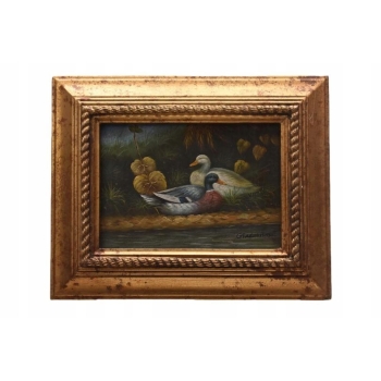 Dwie Kaczki Kaczka Wieś - Obraz Olejny - Złota Rama