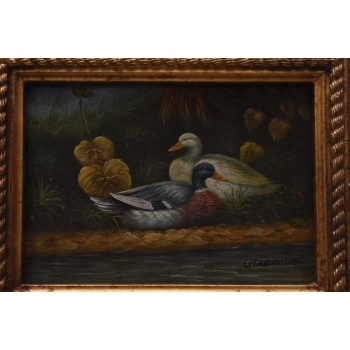 Dwie Kaczki Kaczka Wieś - Obraz Olejny - Złota Rama