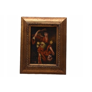 Portret Kobiety - Japonka - Obraz Olejny - Złota Zdobiona Rama