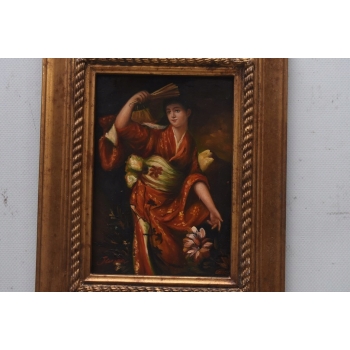 Portret Kobiety - Japonka - Obraz Olejny - Złota Zdobiona Rama