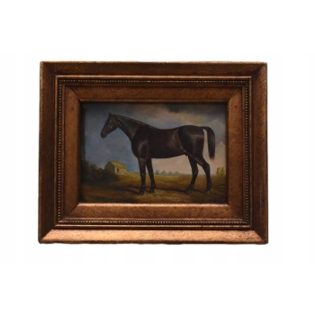 CZARNY Koń Konik - Scena Rodzajowa - Obraz Olejny - Złota Rama
