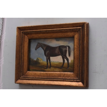 CZARNY Koń Konik - Scena Rodzajowa - Obraz Olejny - Złota Rama