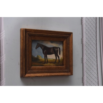 CZARNY Koń Konik - Scena Rodzajowa - Obraz Olejny - Złota Rama