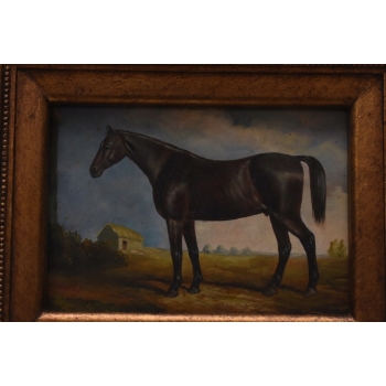 CZARNY Koń Konik - Scena Rodzajowa - Obraz Olejny - Złota Rama