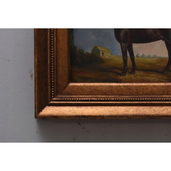 CZARNY Koń Konik - Scena Rodzajowa - Obraz Olejny - Złota Rama