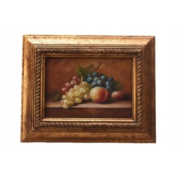 Owoce na Stole - Martwa Natura - Obraz Olejny Rama Złoto Zielona