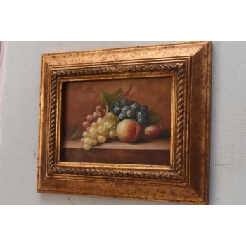 Owoce na Stole - Martwa Natura - Obraz Olejny Rama Złoto Zielona