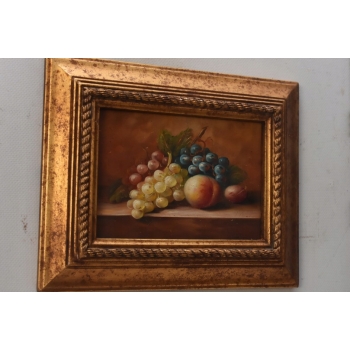 Owoce na Stole - Martwa Natura - Obraz Olejny Rama Złoto Zielona