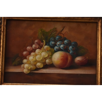 Owoce na Stole - Martwa Natura - Obraz Olejny Rama Złoto Zielona