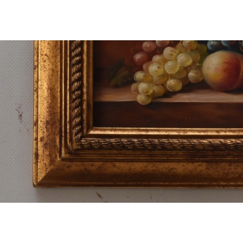 Owoce na Stole - Martwa Natura - Obraz Olejny Rama Złoto Zielona