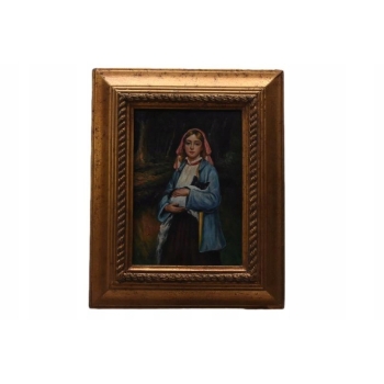 Dziewczyna z Kotkiem Portret - Obraz Olejny - Złota Rama