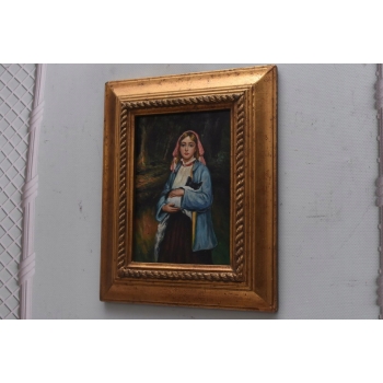 Dziewczyna z Kotkiem Portret - Obraz Olejny - Złota Rama