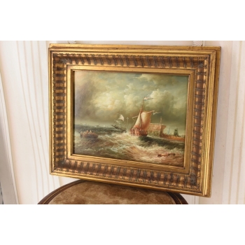 Wzburzone Morze - Statki w Czasie Sztormu - Łodzie - Marynistyczny Obraz