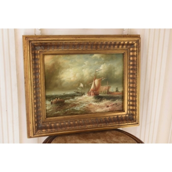 Wzburzone Morze - Statki w Czasie Sztormu - Łodzie - Marynistyczny Obraz