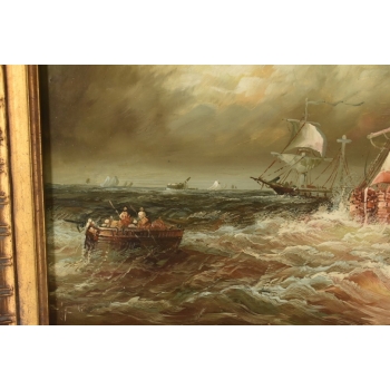 Wzburzone Morze - Statki w Czasie Sztormu - Łodzie - Marynistyczny Obraz