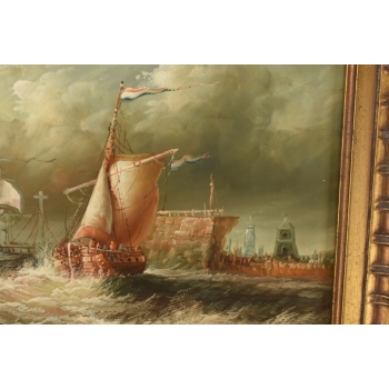 Wzburzone Morze - Statki w Czasie Sztormu - Łodzie - Marynistyczny Obraz