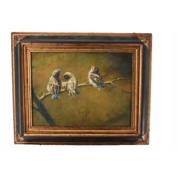 Wróble Na Gałęzi - Ptaki Ptaszki - Obraz Złoto Czarna Rama - Natura