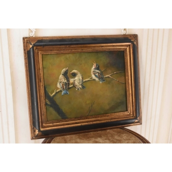 Wróble Na Gałęzi - Ptaki Ptaszki - Obraz Złoto Czarna Rama - Natura