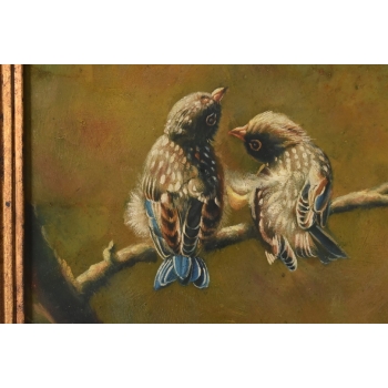 Wróble Na Gałęzi - Ptaki Ptaszki - Obraz Złoto Czarna Rama - Natura