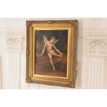Kupidyn ze Skrzydłami - Amor Anioł - Obraz Olejny - Złota Rama