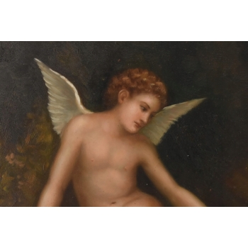 Kupidyn ze Skrzydłami - Amor Anioł - Obraz Olejny - Złota Rama