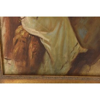 Portret Zamyślonej Dziewczyny - Kobieta w Sypialni Obraz Olejny Złota Rama