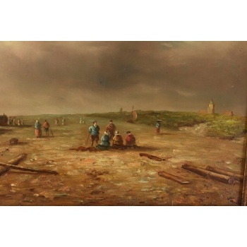 Okręt Na Brzegu Morza - Statek Łódź - Marynistyczny Obraz - Zdobiona Rama