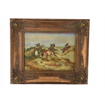 Kowboje Polujący na Byka - Rodeo Kowboj - Obraz Olejny - Zdobiona Rama