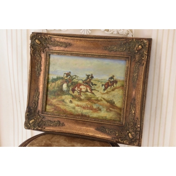 Kowboje Polujący na Byka - Rodeo Kowboj - Obraz Olejny - Zdobiona Rama