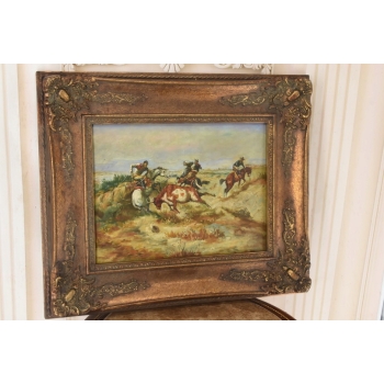 Kowboje Polujący na Byka - Rodeo Kowboj - Obraz Olejny - Zdobiona Rama