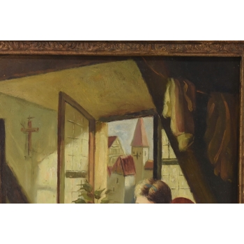 Portret Siedzącej Zamyślonej Kobiety - Dziewczyna - Obraz Olejny Złota Rama