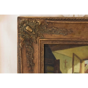 Portret Siedzącej Zamyślonej Kobiety - Dziewczyna - Obraz Olejny Złota Rama