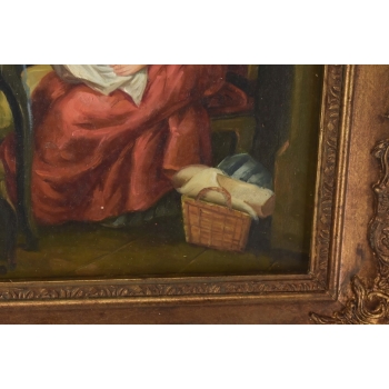 Portret Siedzącej Zamyślonej Kobiety - Dziewczyna - Obraz Olejny Złota Rama